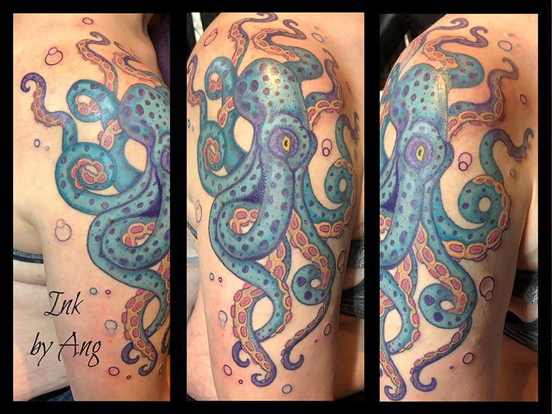 A colored tattoo of an octopus