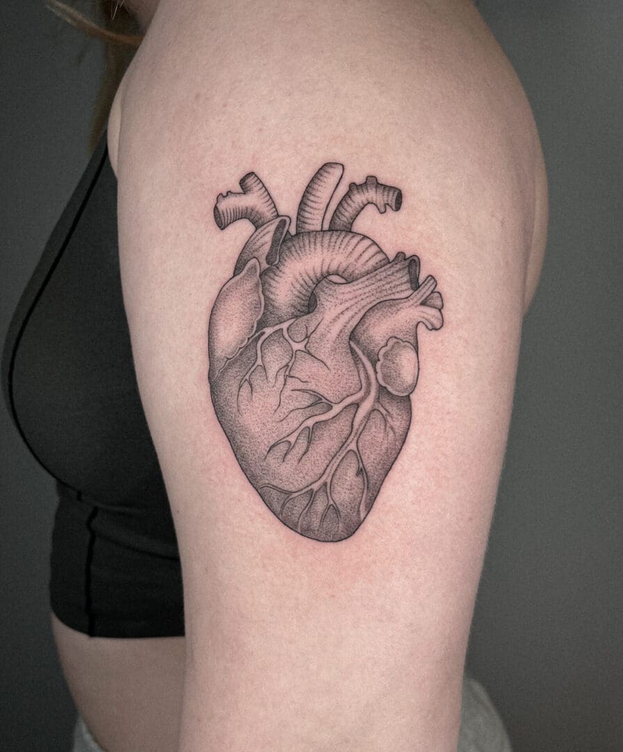 A black and white photo of an anatomical heart.